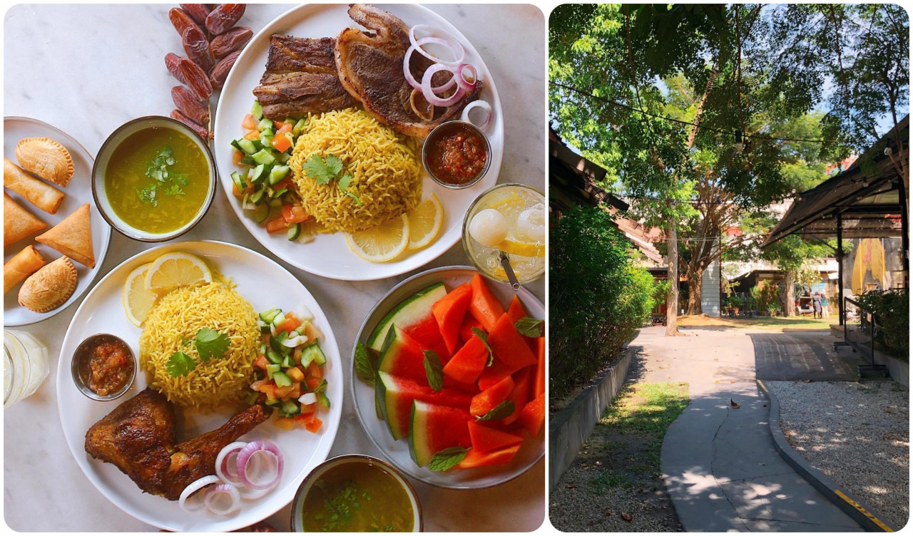 Nasi Arab with grilled lamb and Nasi Arab with roasted chicken by Rumah Kacha (left); the path leading to the cafe. – Facebook pics