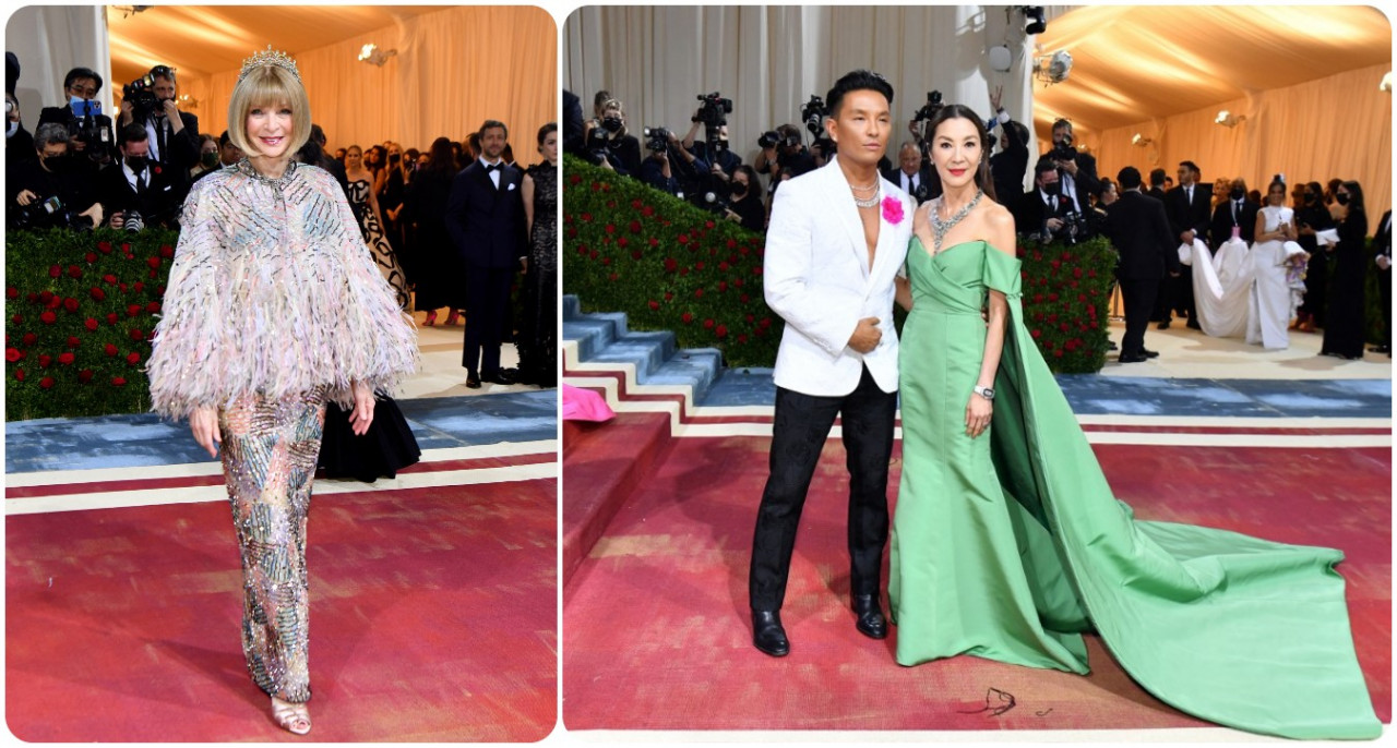 Anna Wintour (left); US fashion designer Prabal Gurung with actress Michelle Yeoh. – AFP pic