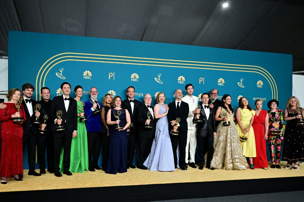 The cast and crew of 'Succession' posing with the Emmy for Outstanding Drama Series. – AFP pic