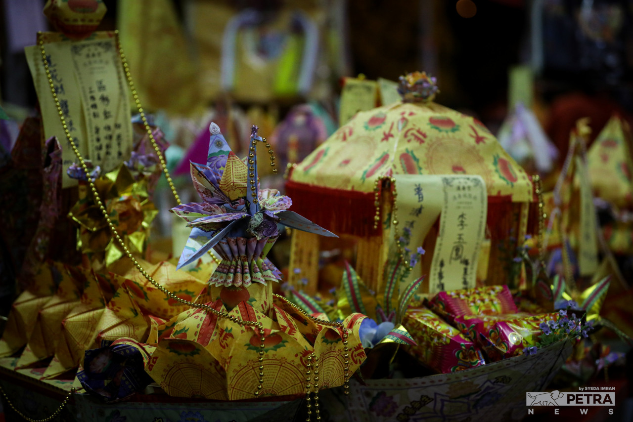 Some of the paper items available for devotees to purchase as offerings for rituals held at the Hong Shou Tong Temple. – SYEDA IMRAN/The Vibes pic