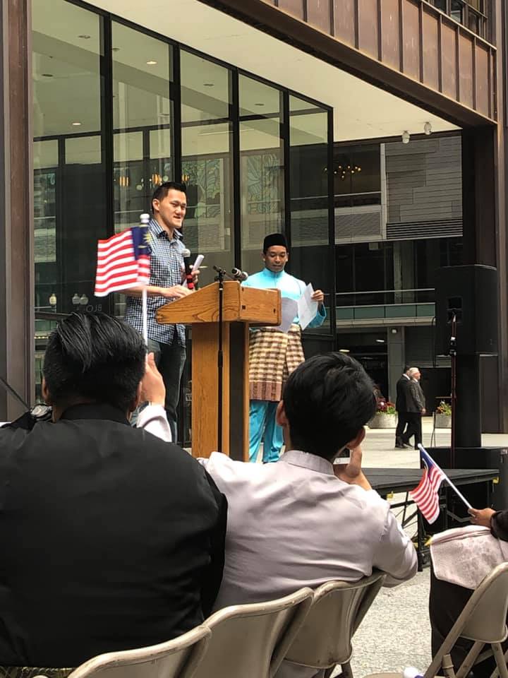 Low delivering a speech during the raising of the flag. – Pic courtesy of Victor Low