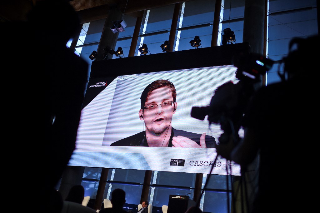 US former CIA employee and whistle-blower Edward Snowden delivering a speech by video conference during the debate at the 'Estoril Conferences – Global Challenges Local Answers' held at Estoril, on the outskirts of Lisbon on May 30, 2017. – AFP file pic
