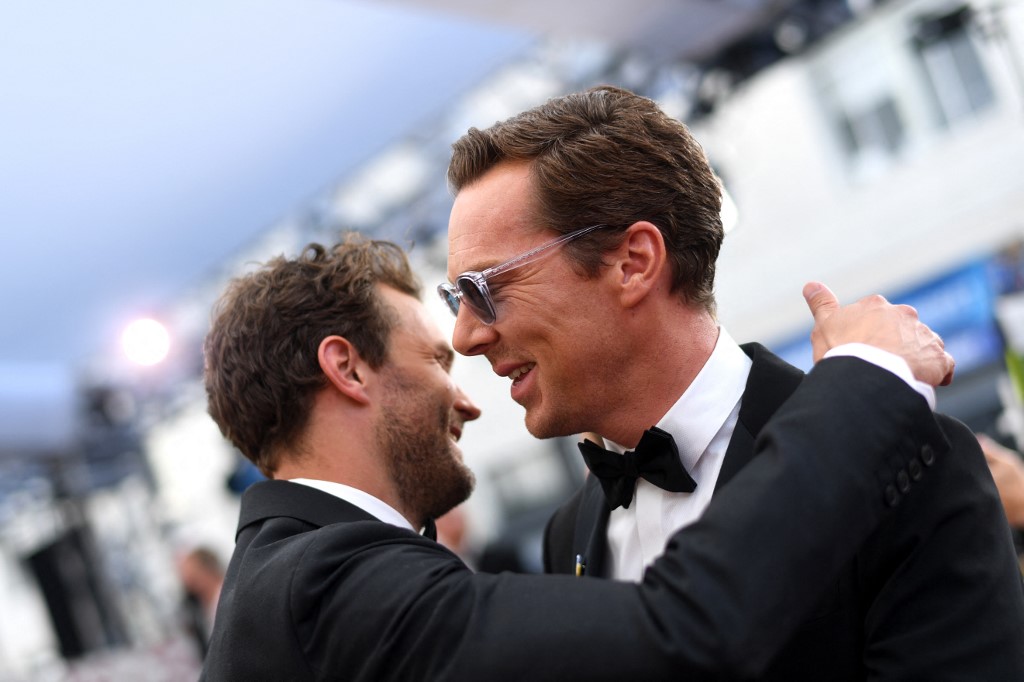 Irish actor Jamie Dornan (left) greeting British actor Benedict Cumberbatch. – AFP pic