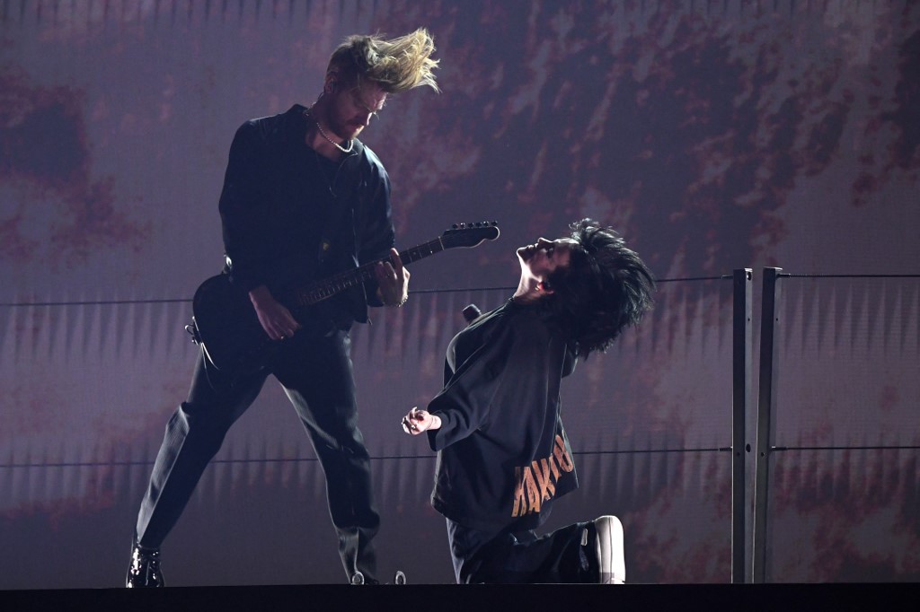 US singer/songwriter Billie Eilish (right) and US singer-songwriter Finneas O'Connell performing onstage. – AFP pic