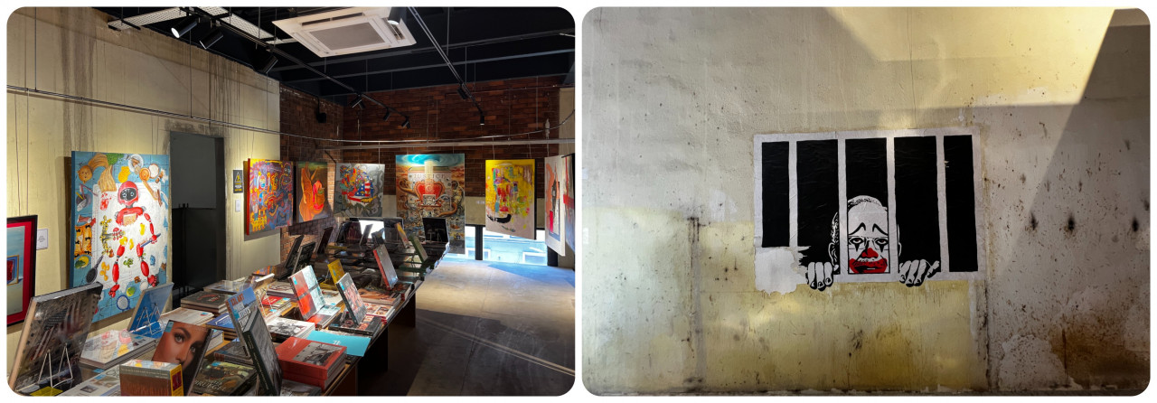 Some of the art on display. As part of ARTisFAIR/KL, some of the displayed art is for sale to the artistically inclined (left). The stencil came from before, representing the approach of building around what was already there. – Haikal Fernandez pic