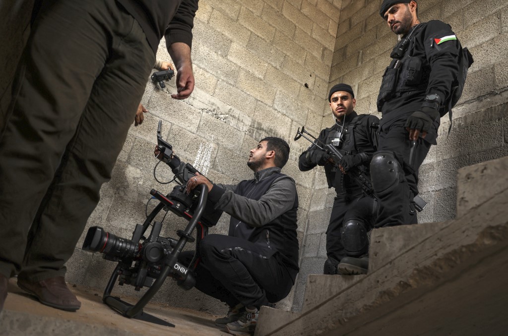 Cast and crew from Al-Aqsa TV shooting a 'pro-resistance' series aiming to present their side of the Israeli-Palestinian conflict, intended as a spin on the popular Israeli series 'Fauda', which followed worldwide on streaming services such as Netflix, HBO, and Apple TV, yet largely regarded by Palestinians as Israeli propaganda. – AFP pic