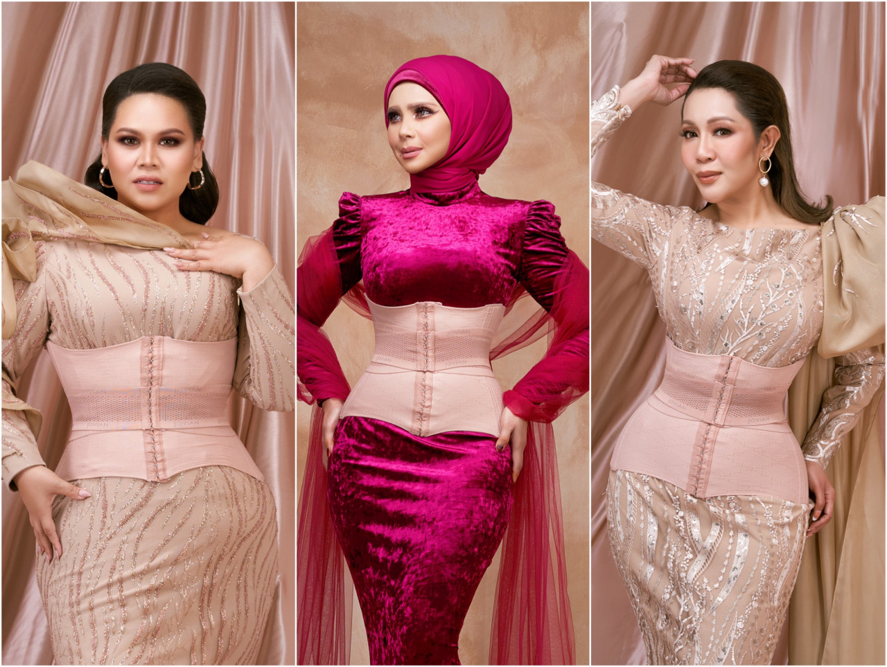 Wonder Suit brings together local celebrities Ifa Raziah, Rozita Che Wan and Sherry Al Hadad aside from Ning Baizura and girl group Dolla as the faces for its waist trainer. – Pic courtesy of Wonder Suit