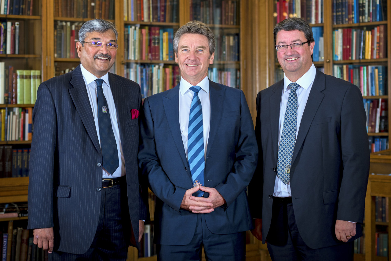 Vice Presidents of RCSEd Mr Pala Rajesh (L) and Professor Rowan Parks, with the President of RCSEd Professor Michael Griffin OBE. – Pic courtesy of RCS