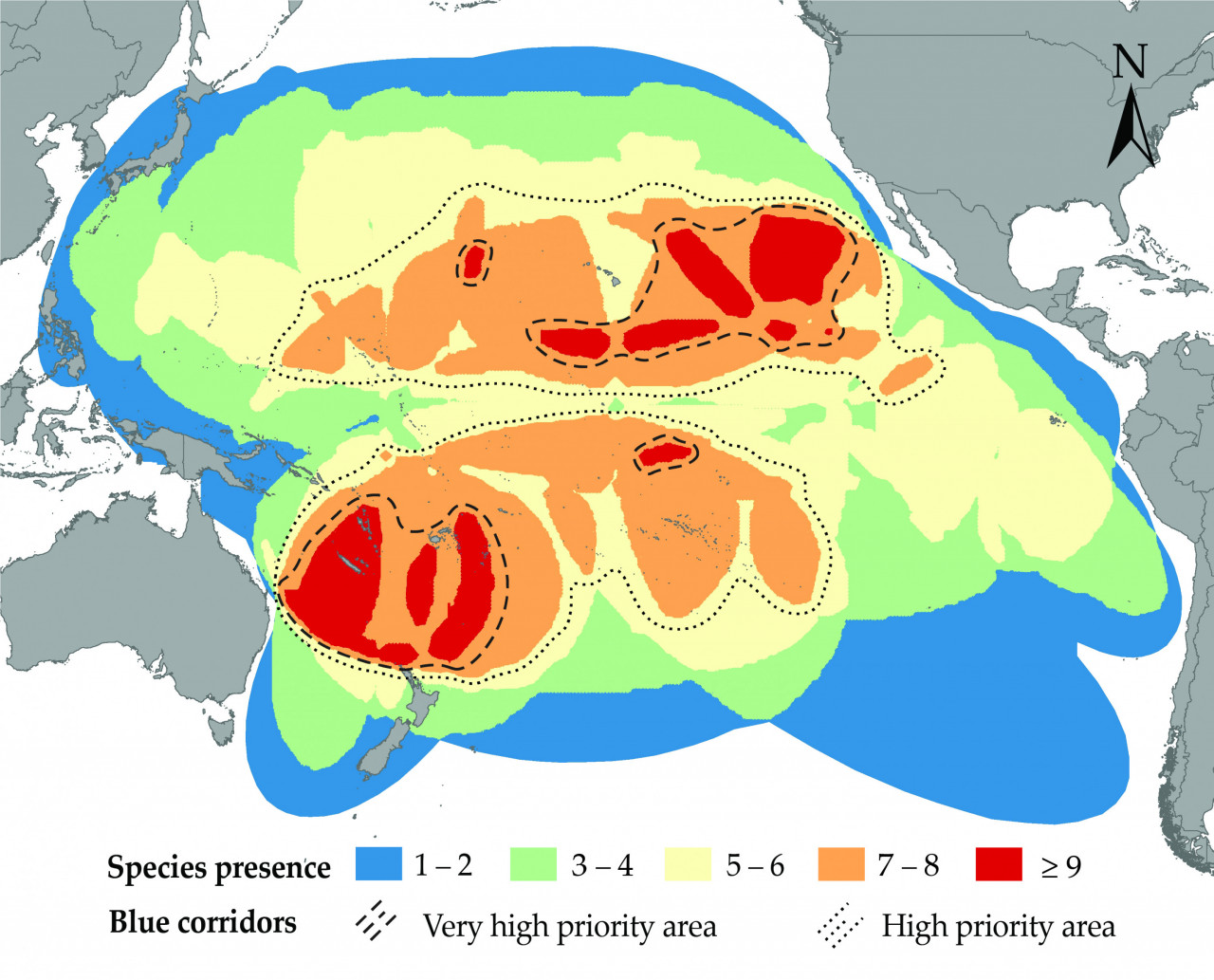 Areas with “very high priority” have nine or more of the studied species.