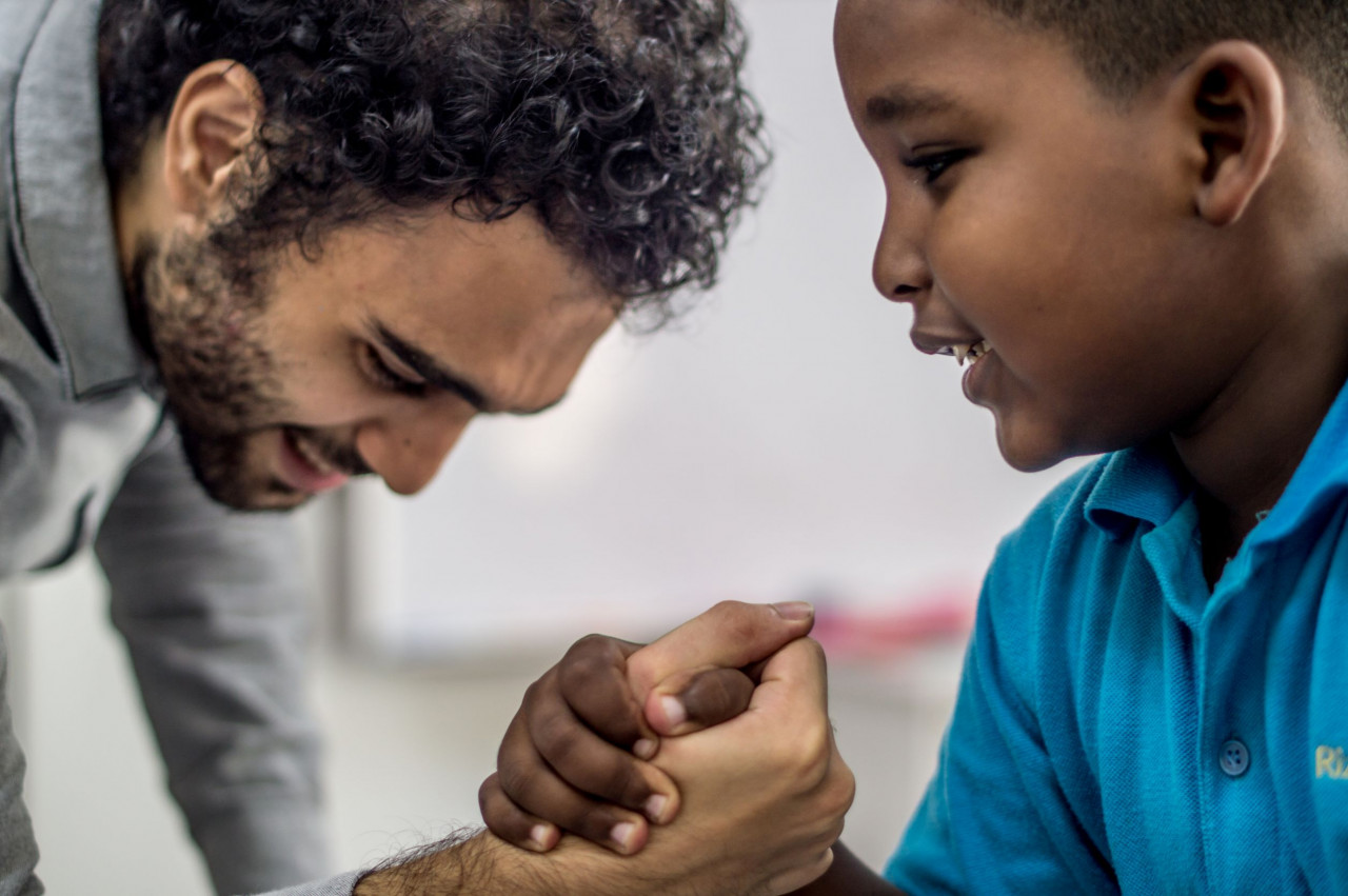 Amin Kamrani at a refugee learning centre. – Pic courtesy of Amin Kamrani