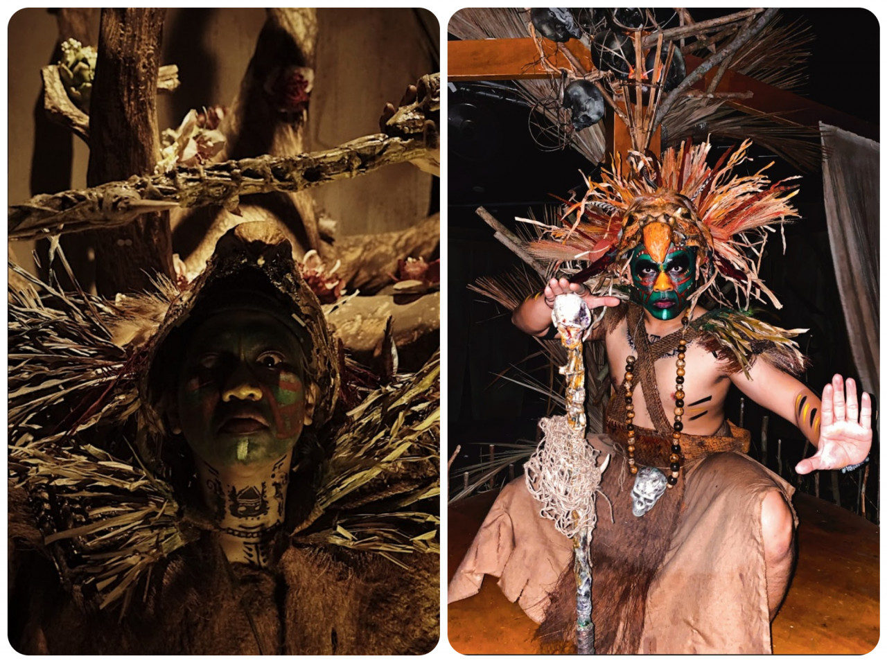 The make-up and costuming for the villagers and their chiefs helped inform the performances and bring the characters to life. – Pics courtesy of Hauntu