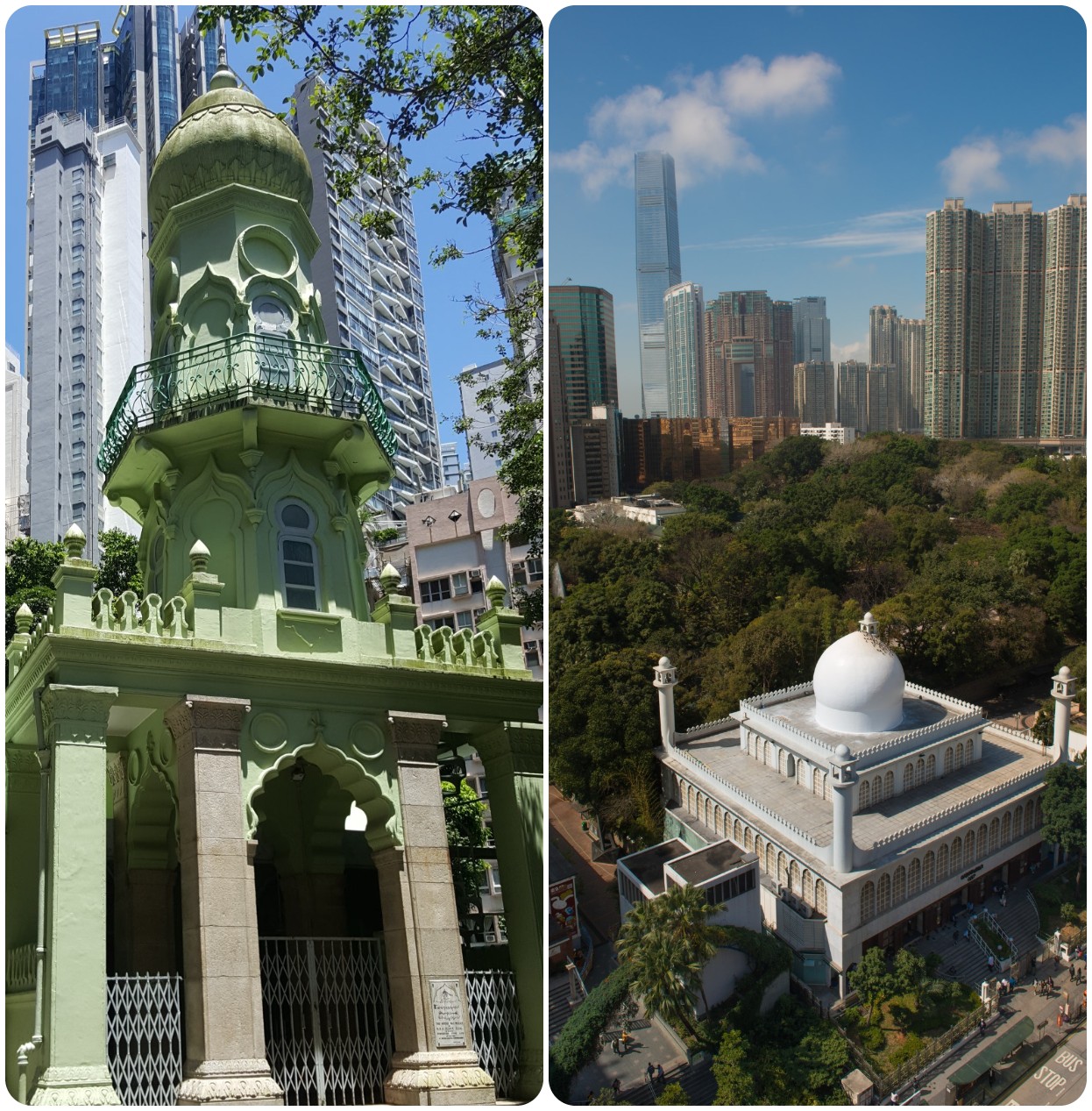Jamia Mosque, the oldest mosque in the town built in 1849, serves as an oasis for Hong Kong Muslims. (Right) The Kowloon Mosque, the largest mosque in Hong Kong, is conveniently located near Tsim Sha Tsui MTR Station. – HKTB pic