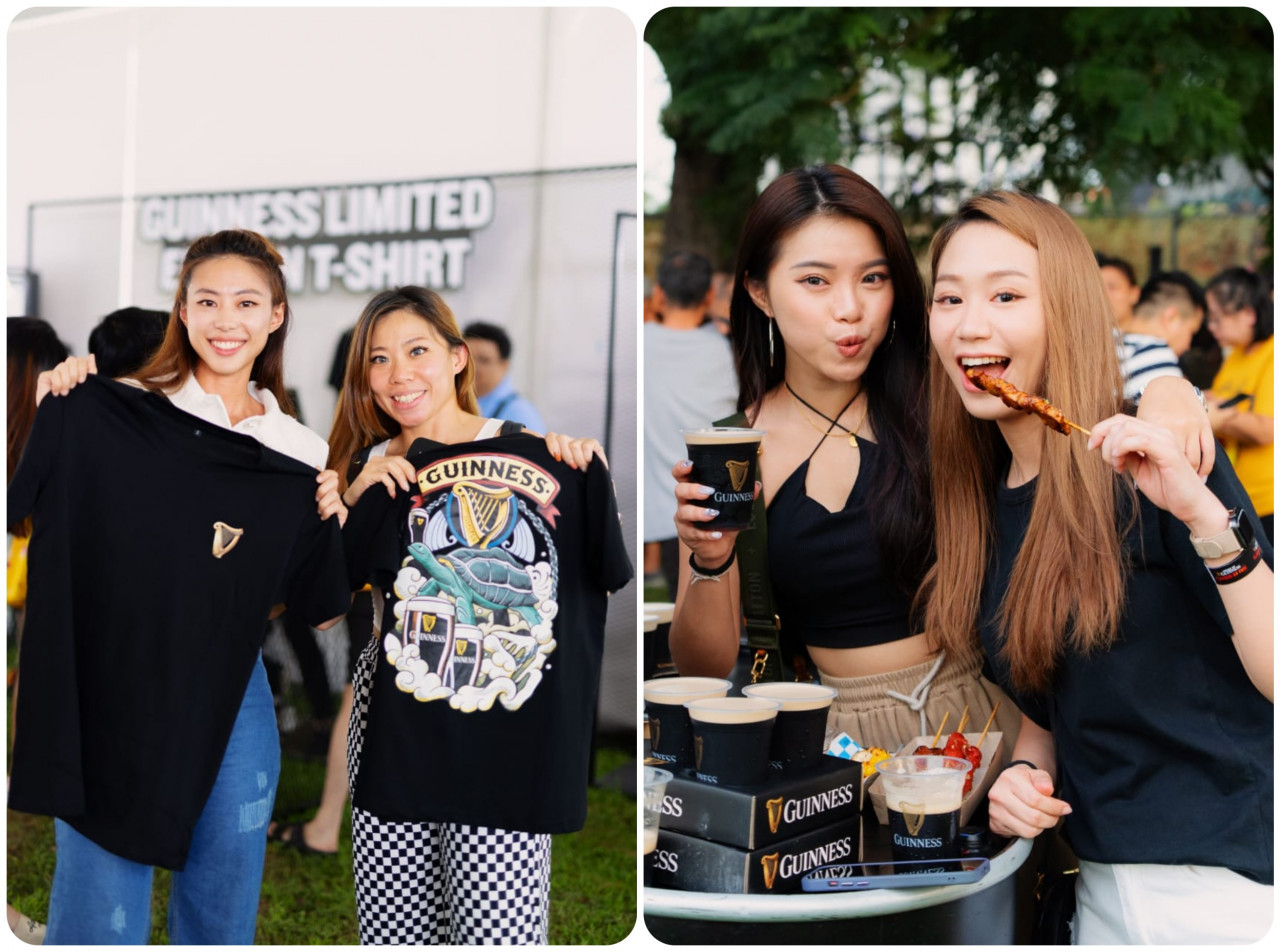 Women with the Guinness T-shirts on sale and taking in the sights, tastes and sounds. – Pic courtesy of Sambal Lab Sdn Bhd