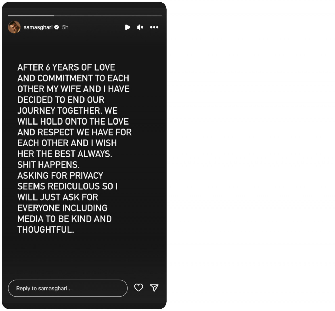Ashgari posted an Instagram story earlier today. – Screen grab
