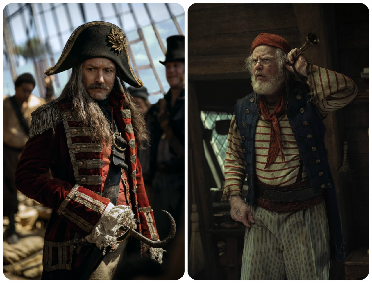 Captain Hook and Smee. Jude Law (left) brings a sense of humanity to temper the menace of the character. – Disney pic