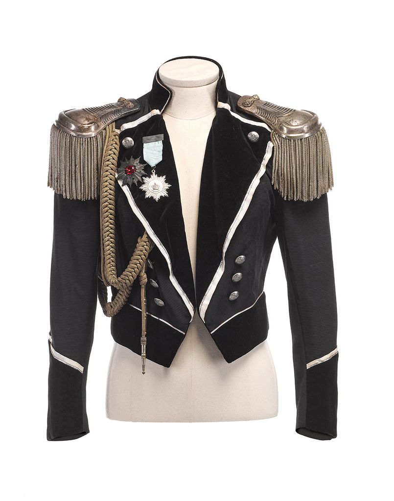 A military-style jacket created for Mercury’s 39th Birthday Party Drag Ball, in Munich, on September 5, 1985. Estimate £10,000–£15,000. – Sotheby's pic