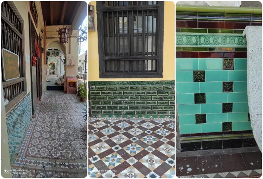 (From left) A five footway in Lebuh Muntri, English floor and wall, and English tiles. Some of these antique tiles can fetch between RM200 to over RM1,000 per piece today. – Maria J Dass pic