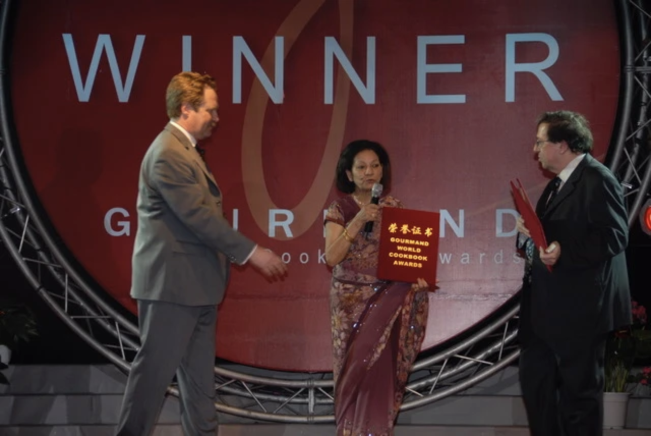 Gill winning the Gourmand World Cookbook Awards in 2014. – Mohanagill.com pic