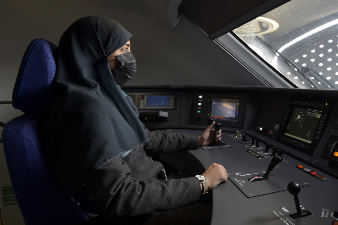 Saudi conductor Raneem Azzouz, drives a high-speed train ferrying pilgrims to Mecca, in Saudi Arabia's Red Sea coastal city of Jeddah, on January 22, 2023. – AFP pic