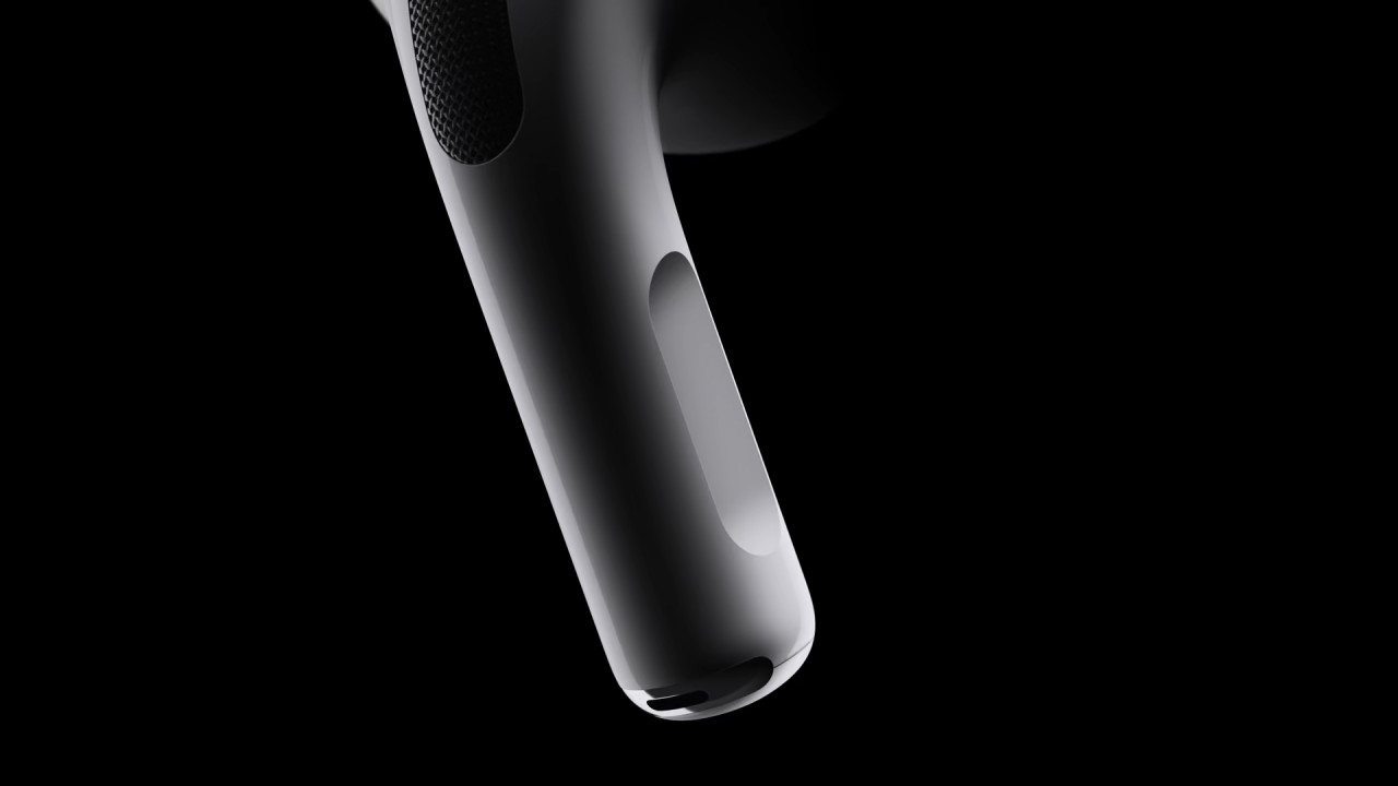The stem of the earbuds is where the touch controls are. Stroke up and down to change the volume, click to change the song you’re listening to, hold to switch between noise cancelling and transparency modes. – Pic courtesy of Apple