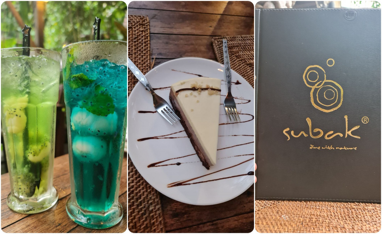 Subak Herb Soda (left) and Blue Curacao. The dessert was a triple-layer chocolate mousse cake. – Zaidatul Syreen Abdul Rashid pic