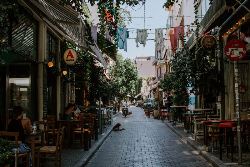 Immerse yourself in the sounds of an Athens street