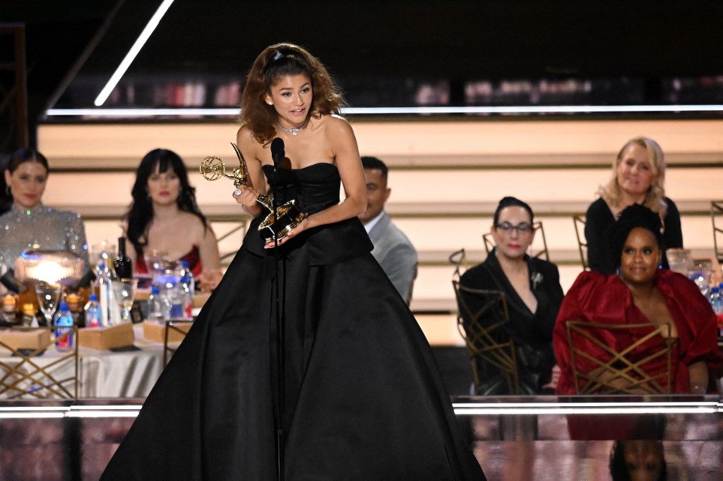 US actress Zendaya accepting the award for Outstanding Lead Actress In A Drama Series for 'Euphoria' onstage during the 74th Emmy Awards. – AFP pic