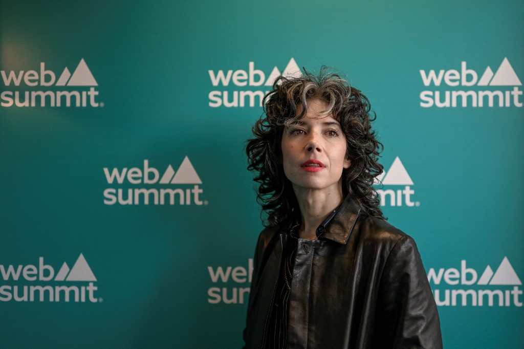 Signal messaging application president Meredith Whittaker before an interview at the Europe's largest tech conference, the Web Summit, in Lisbon on November 4, 2022. – AFP pic