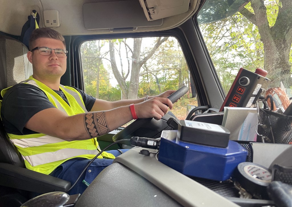 Jonny Basner, 21, drives the local garbage truck around the district of Wusterhausen, north of the German capital Berlin, with the mobile network measuring device 'Echtzeit' on November 3, 2022, to help establish a detailed map of all the white spots in the mobile telephone network in the area. – AFP pic