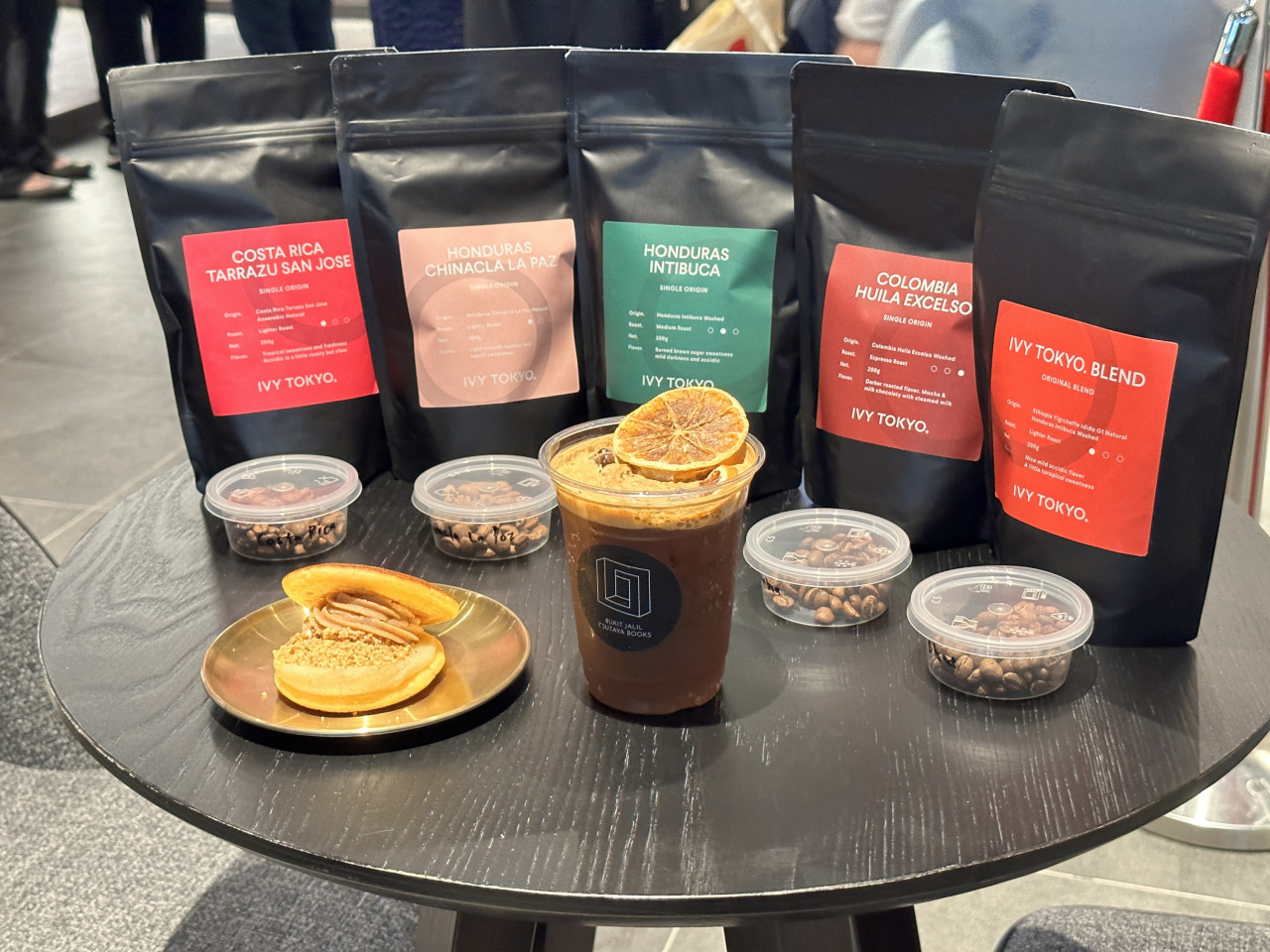 The range of coffee beans and an Autumn Special Mont Blanc Dorayaki that are available at Tsutaya Books. The coffee tonic is a bit of a game changer. – HAIKAL FERNANDEZ/The Vibes pic