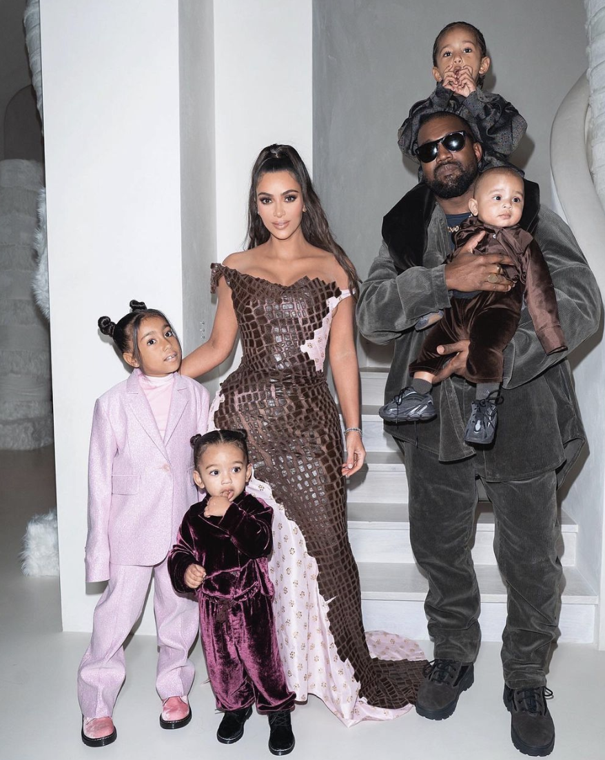 (Above and below) Kanye and Kim with their children, North, Saint, Chicago and Psalm. – Instagram pic