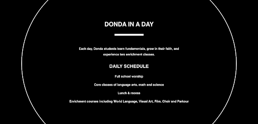 The programme for Donda Azademy. – Donda pic