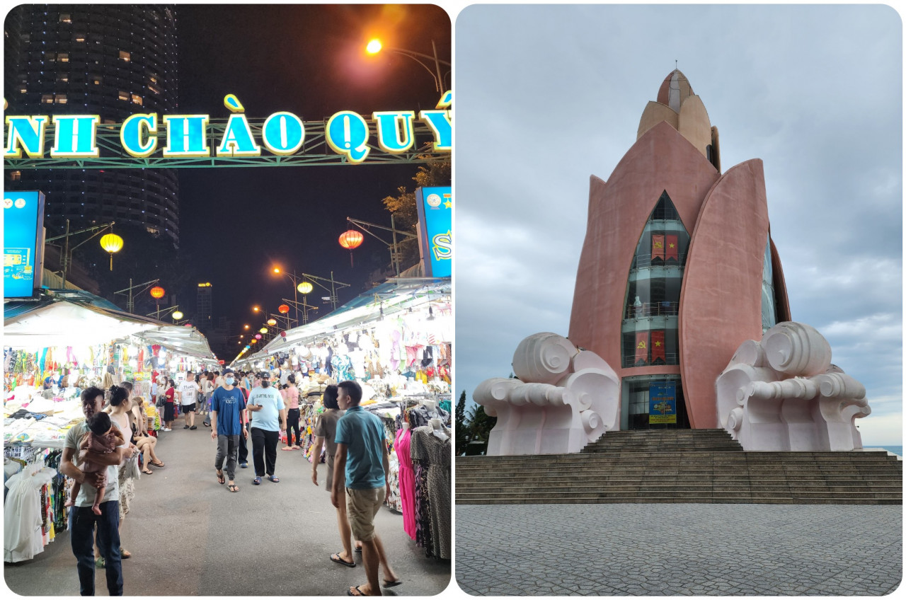 Nha Trang night market (left) and memorial monument. – Shahriza Shamshiri pic