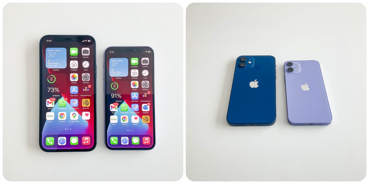 Side-by-side comparison of the iPhone 12 and the iPhone 12 mini. – HAIKAL FERNANDEZ/The Vibes pic