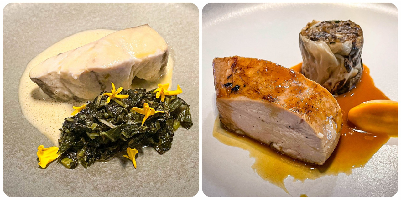 Sea bass with kale salad (left) and chicken breast with kale roulade. – HAIKAL FERNANDEZ/ The Vibes pic