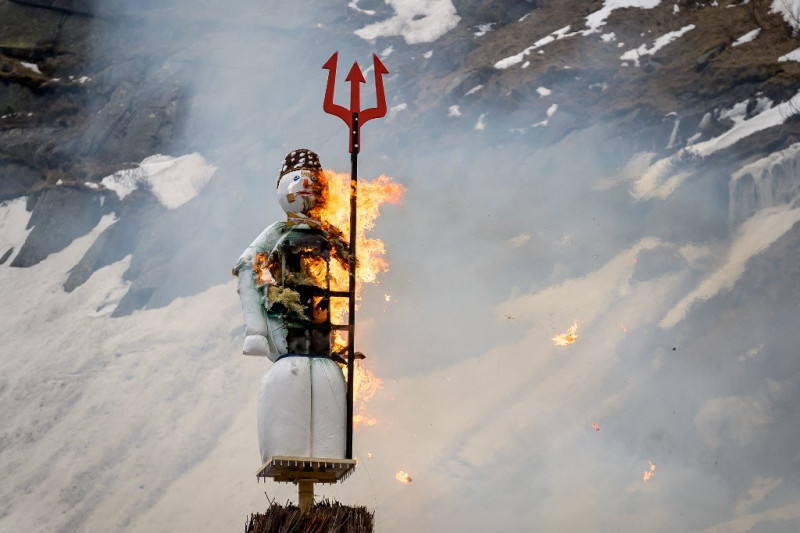 Swiss blow up huge snowman in mountains for first time