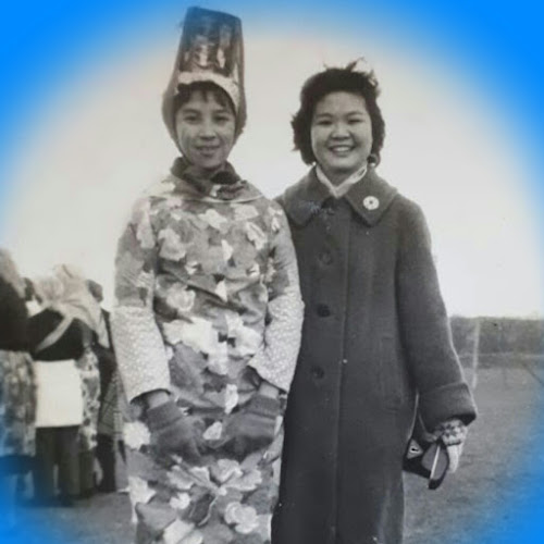 Fancy dress at Kirkby with Mimi Foo (left) and Mimi Hew. – Kirkby Alumni pic