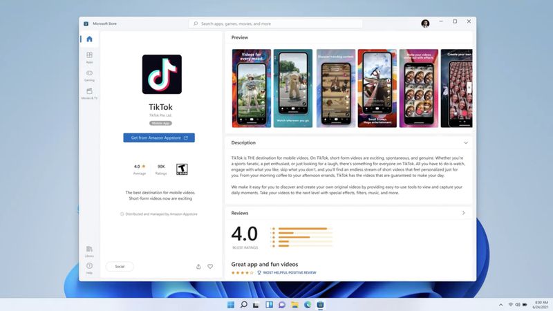 For the first time on computers, Android apps like TikTok will be available for download. – Microsoft pic