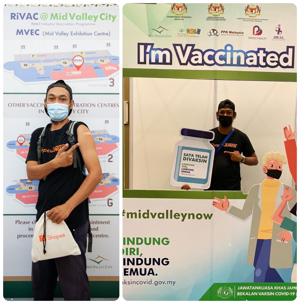 Employees from Shopee’s logistic arm, Shopee Express successfully receiving their shots at the RiVAC vaccination centre in Mid Valley. – Shopee pic