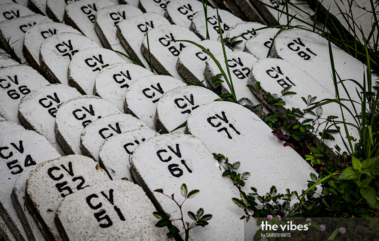 Tombstones for Covid-19 victims seen at the Kota Damansara Muslim cemetery. – The Vibes pic, February 4, 2021