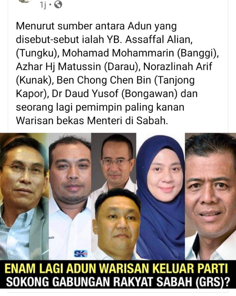 A post alleging six Warisan reps’ impending departure from the party that has made the rounds on social media. – Screen grab, February 27, 2021