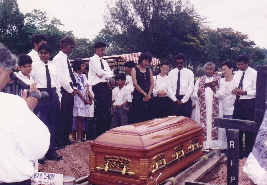 The Masilamany family in grief, having lost a sibling in a tragic accident in Sabah. However, fortitude and courage, two virtues Joe Sr imparted to his children, hold them in good stead during difficult times like this. – Pic courtesy of Masilamany family album