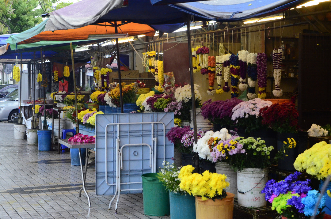 Jalan Masjid Kapitan Keling’s flower stalls are a riot of colours in pre-pandemic times. – George Cheah pic, June 6, 2021