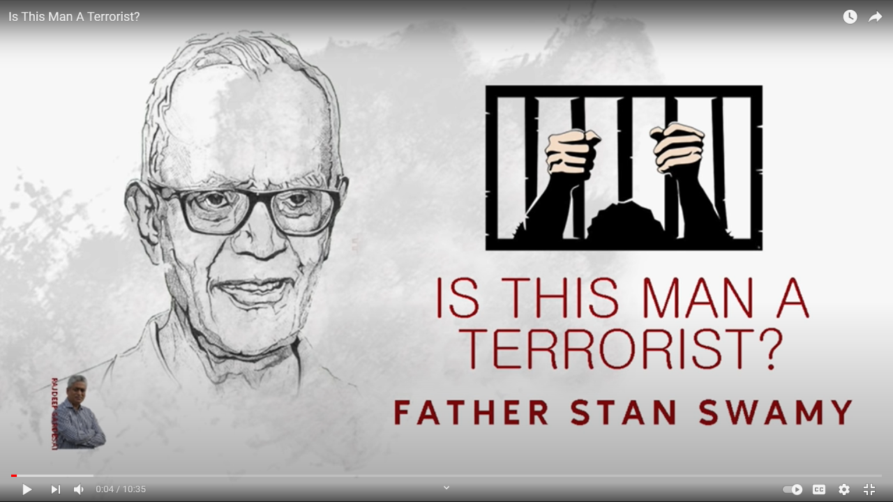 Fr Stan Swamy denied the charges against him. He claimed he was targeted for raising the rights of the tribals. –  A video grab from the blog of Rajdeep Sadasai