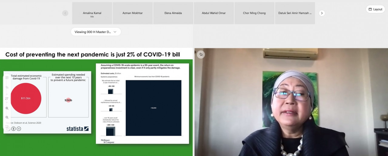 Tan Sri Dr Jemilah Mahmood addressed the FinanceforChange virtual conference audience this morning. — IBFIM Youtube pic