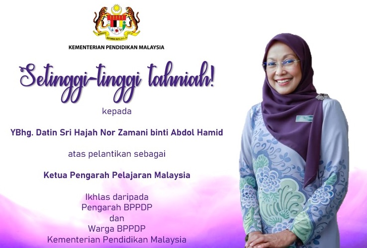 This poster congratulating Datin Seri Nor Zamani Abdol Hamid on being made education director-general, supposedly published by the ministry’s Education Planning and Research Division, made the rounds on social media yesterday. – Tunggu Teduh Dulu Twitter pic, July 1, 2021