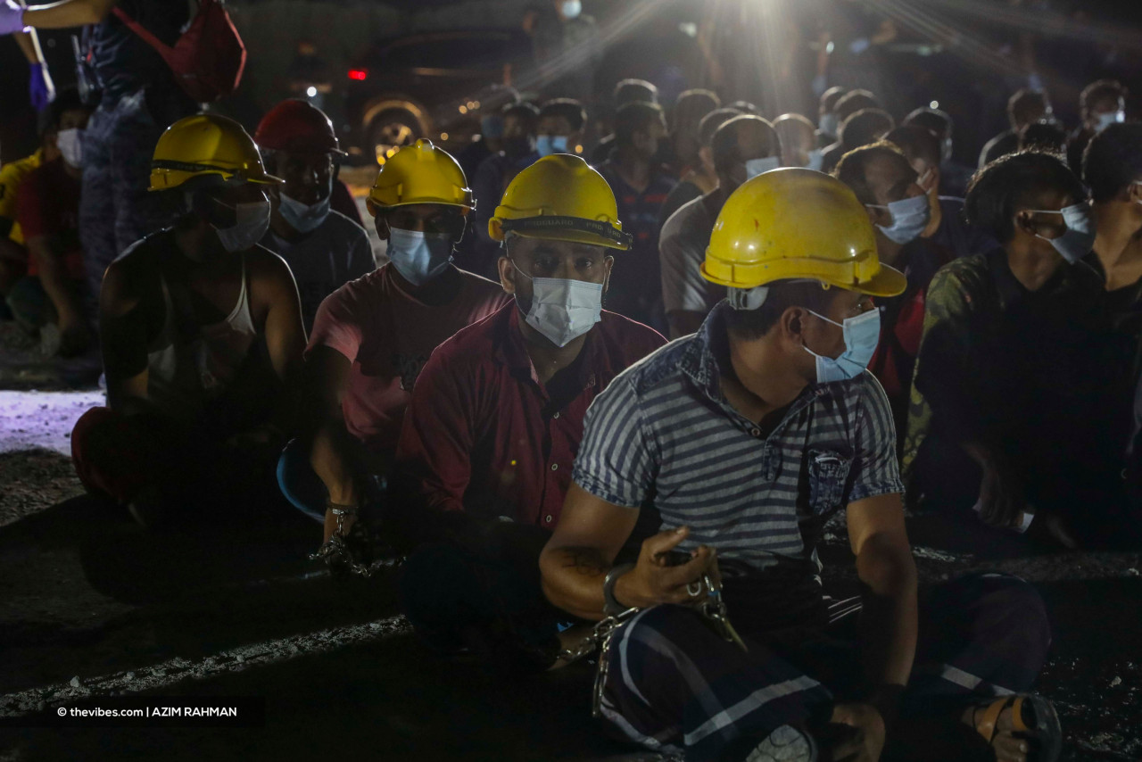 Only 46 of the 202 foreigners checked had work permits and were released last night. – AZIM RAHMAN/The Vibes pic, June 7, 2021