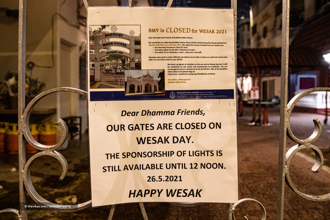 A notice informing devotees that they are not allowed to attend prayers at Buddhist Maha Vihara for Wesak. – The Vibes pic, May 26, 2021