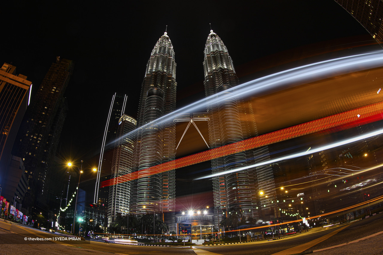 The roads near the Petronas Twin Towers are left largely devoid of vehicles at night. – SYEDA IMRAN/The Vibes pic, May 26, 2021