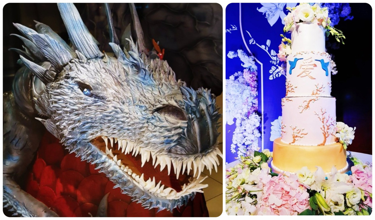 The Undead Dragon cake inspired by Game of Thrones (left) and a wedding cake. – Pix courtesy of Allan Yap